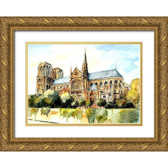 Bolokofsky, Ronald 14x11 Gold Ornate Wood Framed with Double Matting Museum Art Print Titled - Paris Notre Dame