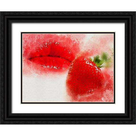 Bolokofsky, Ronald 14x12 Black Ornate Wood Framed with Double Matting Museum Art Print Titled - Strawberry Sensuality