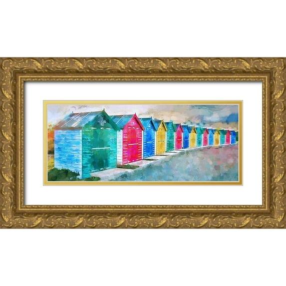 Bolokofsky, Ronald 14x8 Gold Ornate Wood Framed with Double Matting Museum Art Print Titled - Beach Huts