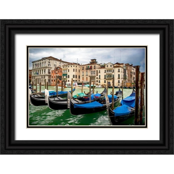 Bolokofsky, Ronald 18x13 Black Ornate Wood Framed with Double Matting Museum Art Print Titled - Moored Gondolas