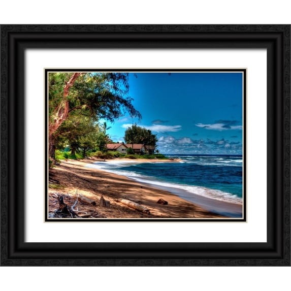 Bolokofsky, Ronald 18x15 Black Ornate Wood Framed with Double Matting Museum Art Print Titled - On the Beach in Kauai