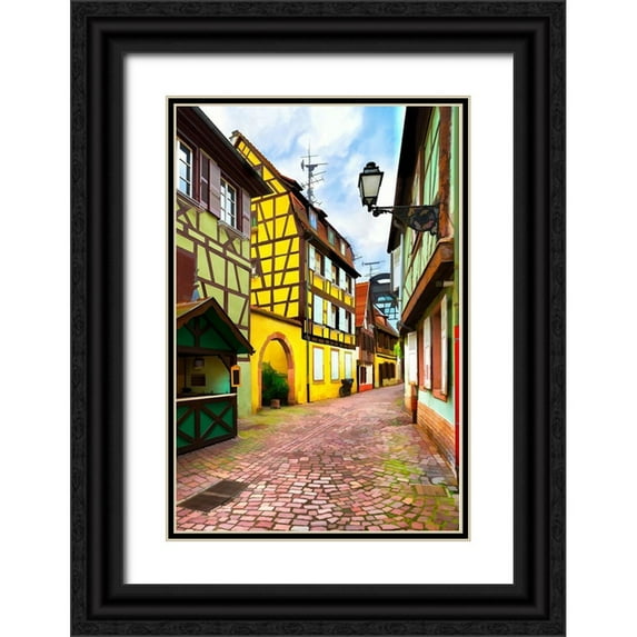Bolokofsky, Ronald 23x32 Black Ornate Wood Framed with Double Matting Museum Art Print Titled - Narrow Streets of Colmar II