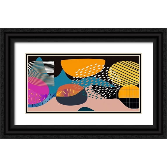 Bolokofsky, Ronald 24x14 Black Ornate Wood Framed with Double Matting Museum Art Print Titled - Mid Century Shapes 831