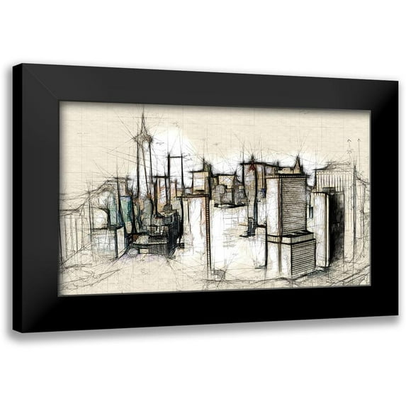 Bolokofsky, Ronald 24x15 Black Modern Framed Museum Art Print Titled - Architectural Skyline