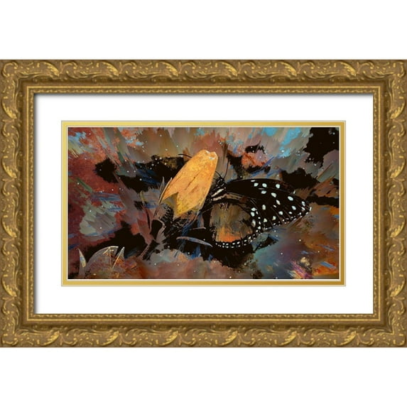 Bolokofsky, Ronald 24x15 Gold Ornate Wood Framed with Double Matting Museum Art Print Titled - Butterfly On A Rosebud