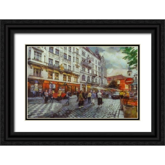 Bolokofsky, Ronald 24x17 Black Ornate Wood Framed with Double Matting Museum Art Print Titled - Prague On the Go I