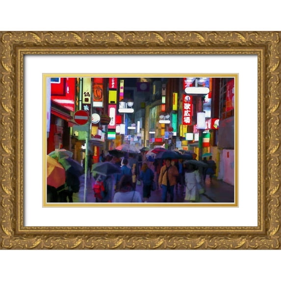 Bolokofsky, Ronald 24x17 Gold Ornate Wood Framed with Double Matting Museum Art Print Titled - Rainy Night In Tokyo