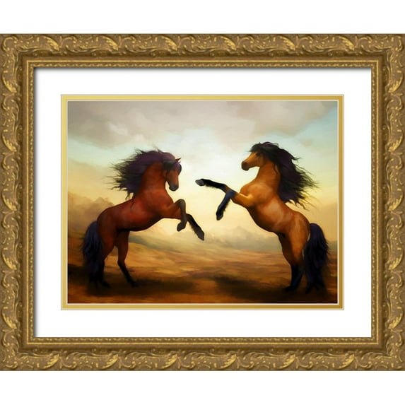 Bolokofsky, Ronald 24x19 Gold Ornate Wood Framed with Double Matting Museum Art Print Titled - Horsing Around III