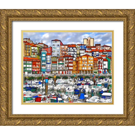Bolokofsky, Ronald 24x20 Gold Ornate Wood Framed with Double Matting Museum Art Print Titled - Bermeo Harbor