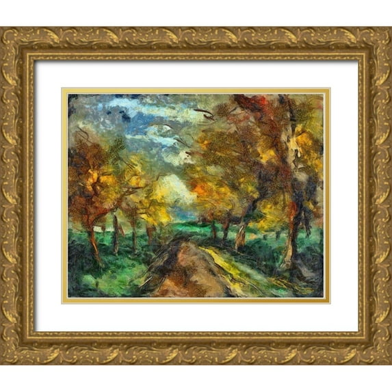 Bolokofsky, Ronald 24x20 Gold Ornate Wood Framed with Double Matting Museum Art Print Titled - Tree Lined Road