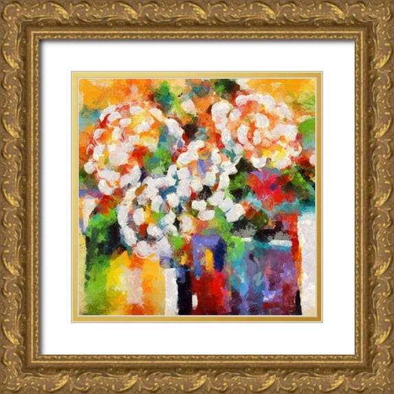 Bolokofsky, Ronald 26x26 Gold Ornate Wood Framed with Double Matting Museum Art Print Titled - White Hydrangeas