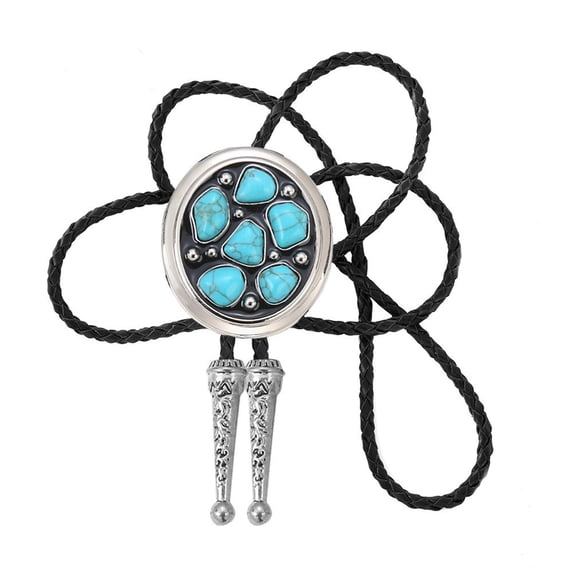 Bolotie Necktie Faux Leather Braided Rope Necklace with Irregular Geometric Stone Pendant Jewelry Neckwear