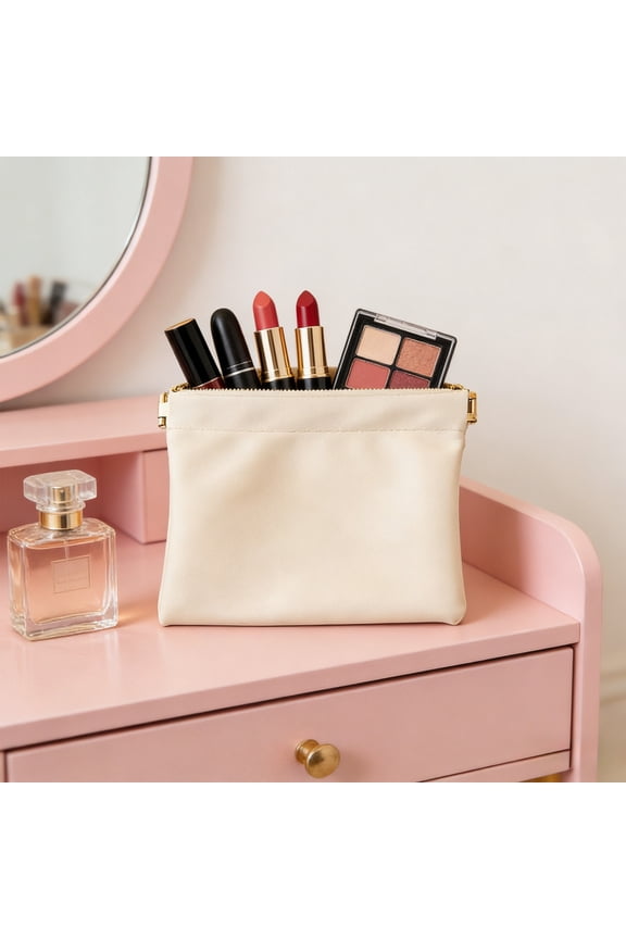 Bolsa cosméticos cuero artificial, impermeable, portátil, cremallera, con cierre automático, pequeña bolsa maquillaje mujer, mini bolsa viaje cosméticos
