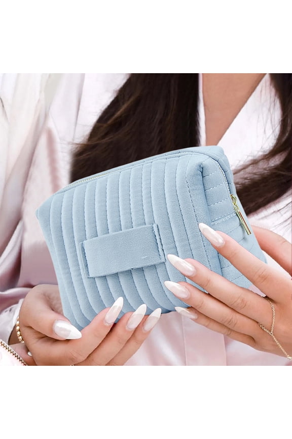 Bolsa de cosméticos de terciopelo con rayas bordadas, muy vendida, bolsa de almacenamiento de cosméticos suave y de gran valor.