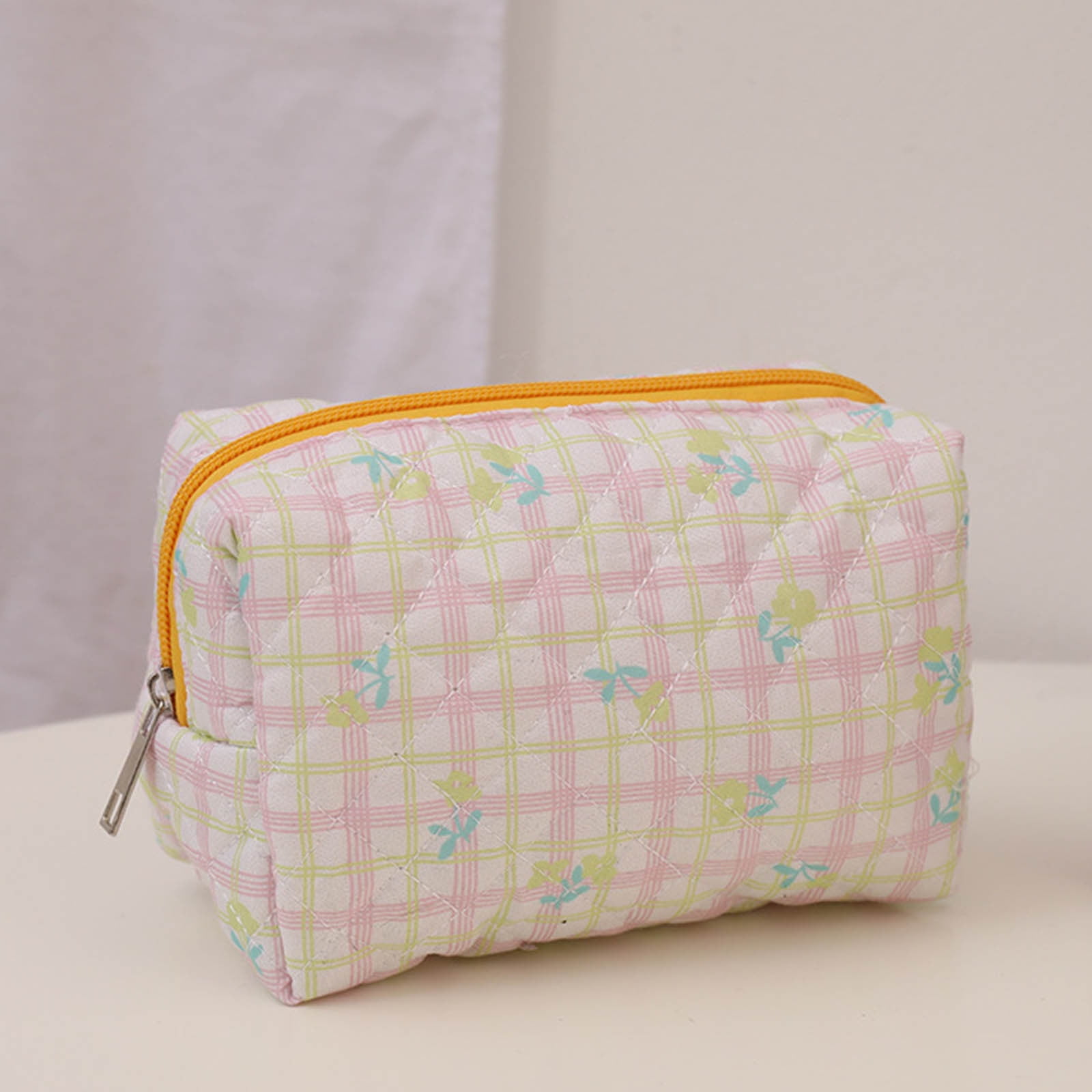 Bolsa maquillaje Kawaii bolsa maquillaje algodón fragmentada con cremallera organizador viaje acolchado coreano portátil bonito estuche belleza con estampado floral gran capacidad.