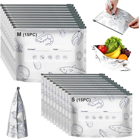 Bolsas de aluminio para congelar Reusable Aluminum Foil Freezer Bags Cleanomic Zip Bags Foil Bags with Markable Surface 2 Sizes 30 Pack | preservation