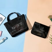 Bolsas de maquillaje de malla, bolsa organizadora de viaje portátil con cremallera, almacenamiento de artículos de tocador, 3 uds. (negro)