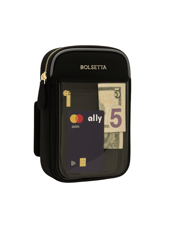 Magnetic Hip Pouch with Zippered Pockets & RFID Blocking - BLACK with CLEAR FRONT
