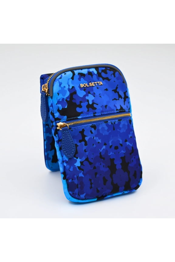 Magnetic Hip Pouch with Zippered Pockets & RFID Blocking - BLUE FLORAL