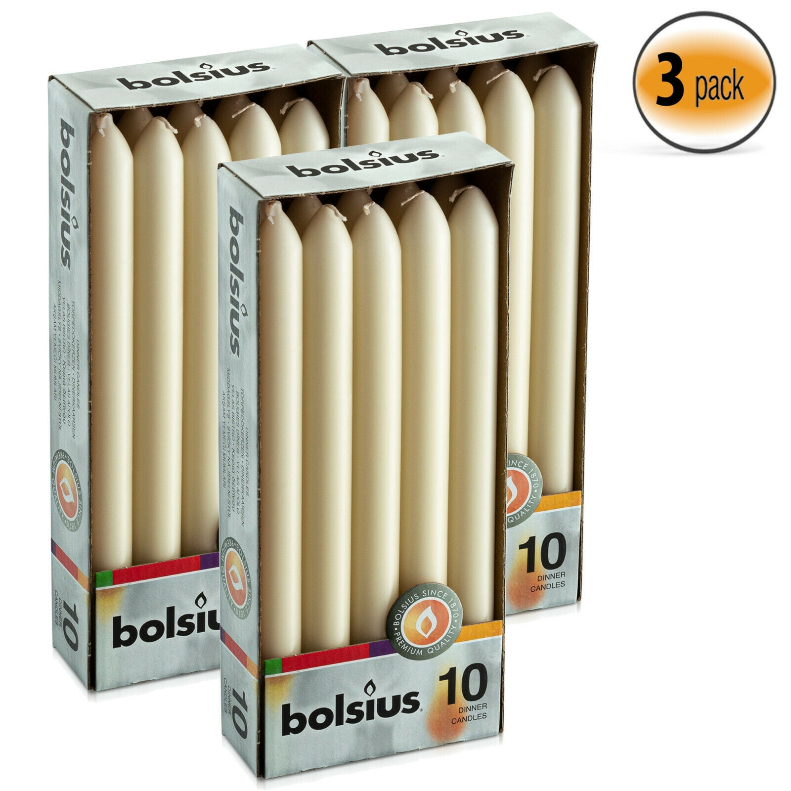 Ivory 10-Inch Dripless Taper Candles, Set of 30