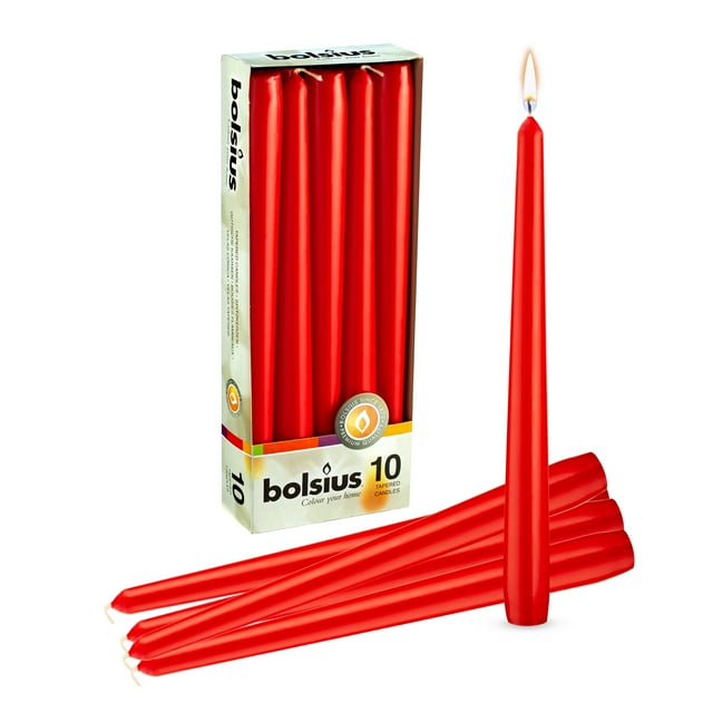 Bolsius 10" Red Taper Unscented Christmas Decor Candles for Wedding, Home/Party, Spa, and Dinner