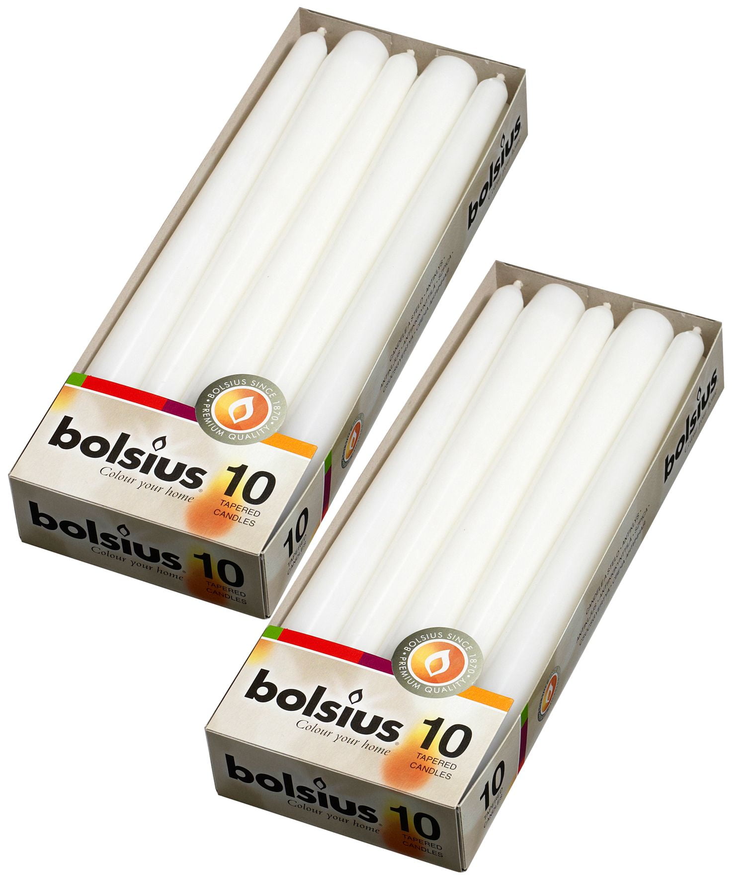 White 10-Inch Unscented Paraffin Wax Taper Candles, Set of 20