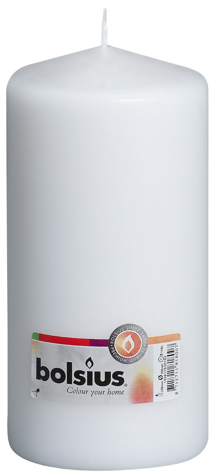 Bolsius 4 X 8" White Pillar Unscented Big Household One Candle for