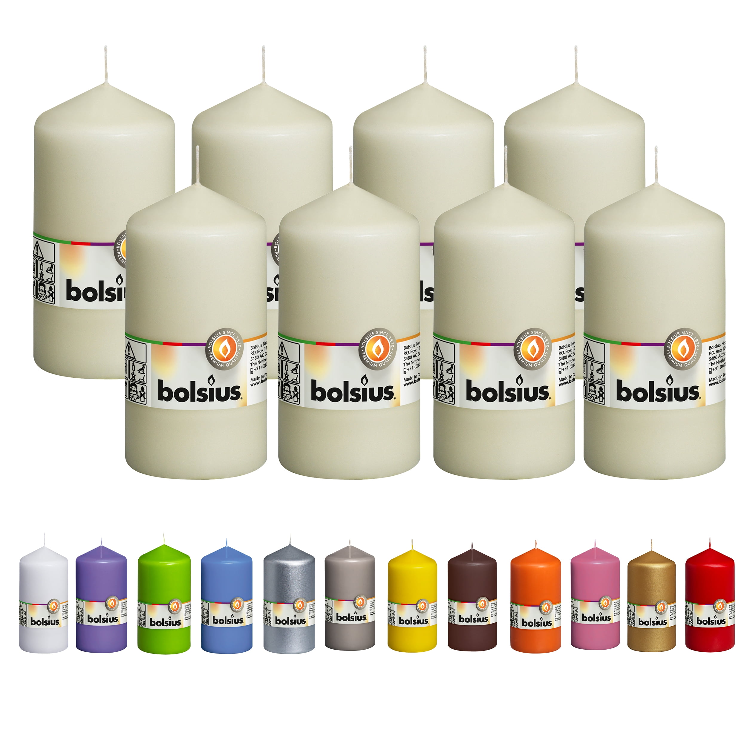 Bolsius 8 Ivory Pillar Candles 2.75" X 5" Premium European Quality