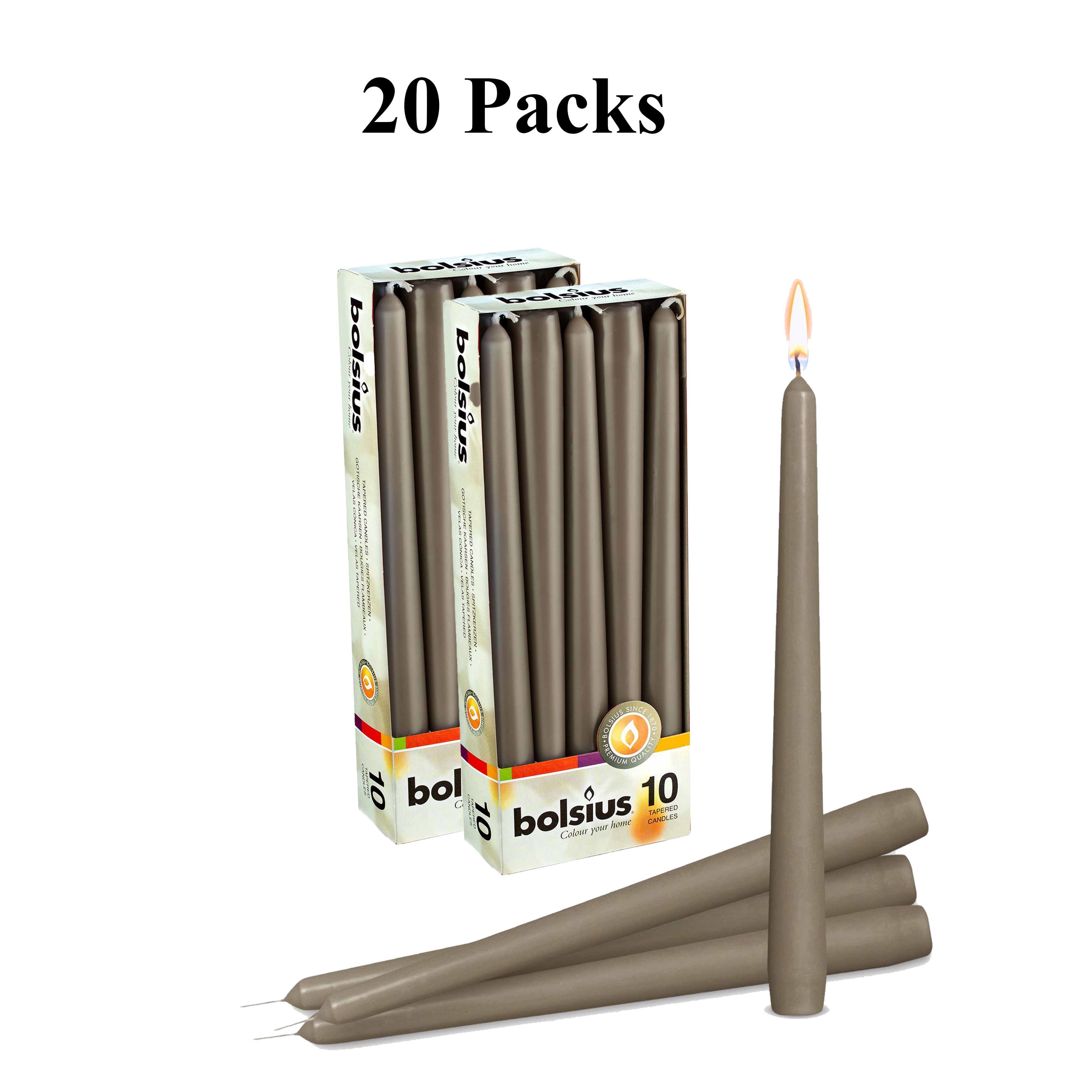 Bolsius Gray 10" Unscented Taper Candles Decorative Home Decor 20