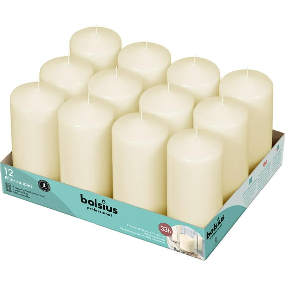 Bolsius Indoor/Outdoor Unscented 2.25" x 4.75" Pillar Candle, 12-Pieces, Off-White