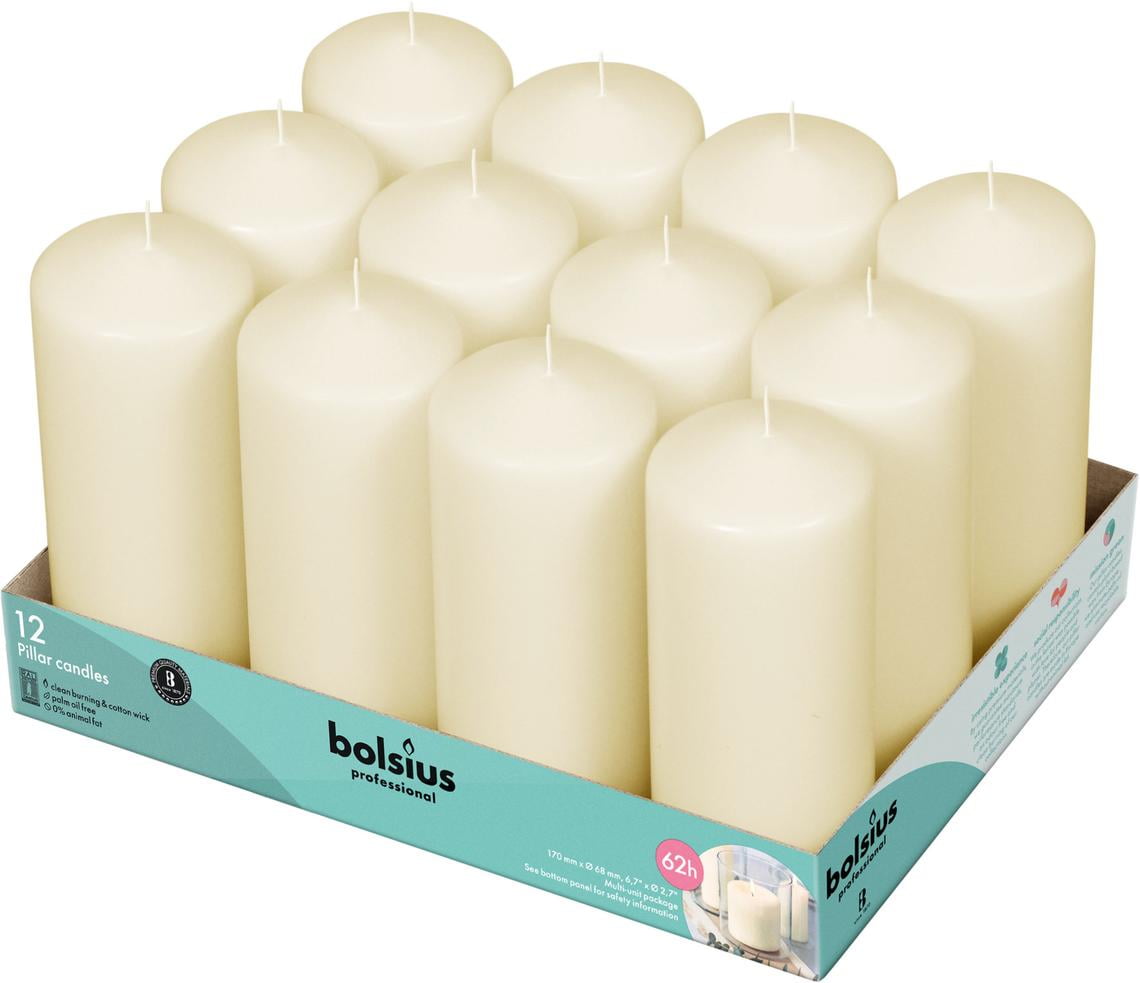 Bolsius Ivory Pillar Candles 12 Pack, Unscented, 2.75x6.60" Decor