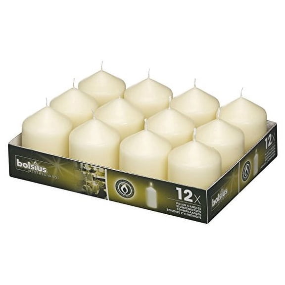 Bolsius Ivory Pillar Candles Unscented, 17 Hour Burn Time, 12 Pack, 2.3x3 Inch, Dripless & Smokeless