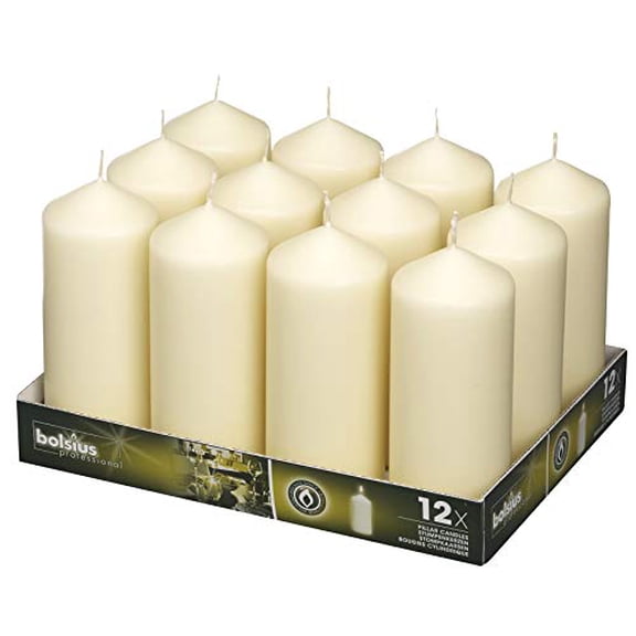 Bolsius Ivory Pillar Candles Unscented, 62 Hour Burn Time, 12 Pack, 2.7x6.7 Inch, Dripless & Smokeless