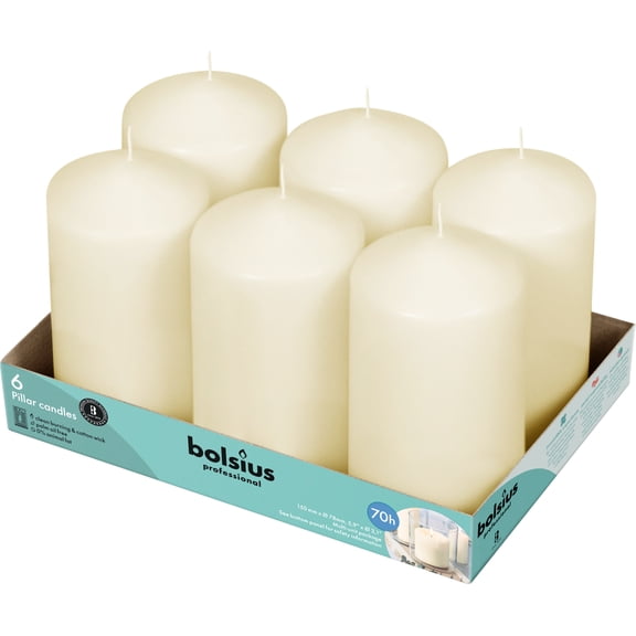 Bolsius Ivory Pillar Candles Unscented, 70+ Hour Burn Time, 6 Pack, 3x6 Inch, Dripless & Smokeless