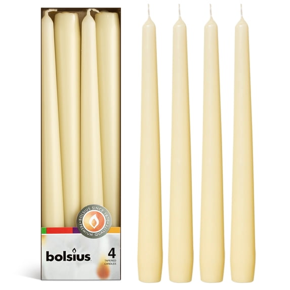 Bolsius Ivory Taper Candles, 10" European Quality Dripless Unscented Candles, 8 Hour Long Candle Sticks, 4-Pack