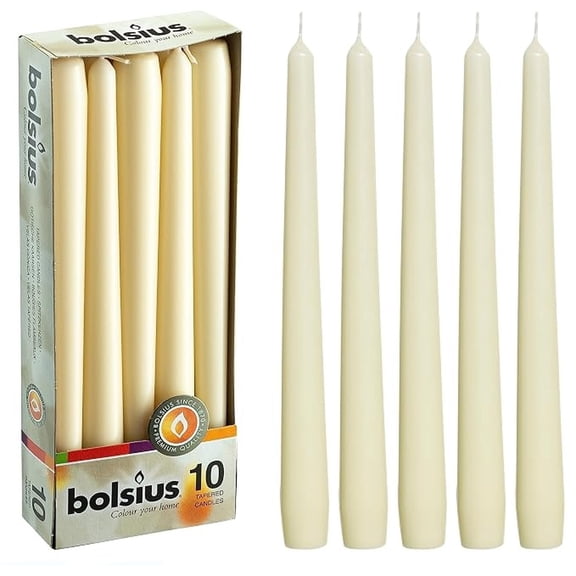 Bolsius Ivory Taper Candles, 10 Inch Candle Sticks, European Long Dripless Unscented Candles 8 Hrs, 10-Pack