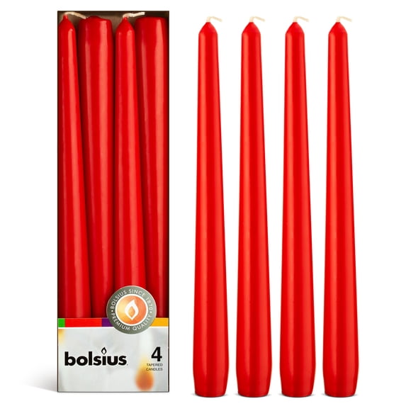 Bolsius Red Taper Candles, 10" European Quality Dripless Unscented Candles, 8 Hour Long Candle Sticks, 4-Pack