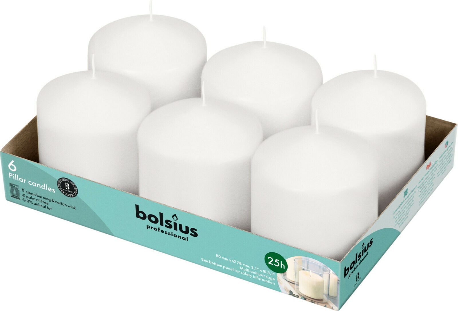 Bolsius White Pillar Candles Fat 3X3" Unscented 6 Pack for Wedding