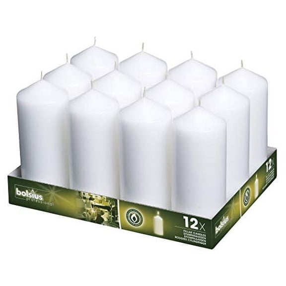 Bolsius White Pillar Candles Unscented, 62 Hour Burn Time, 12 Pack, 2.7x6.7 Inch, Dripless & Smokeless