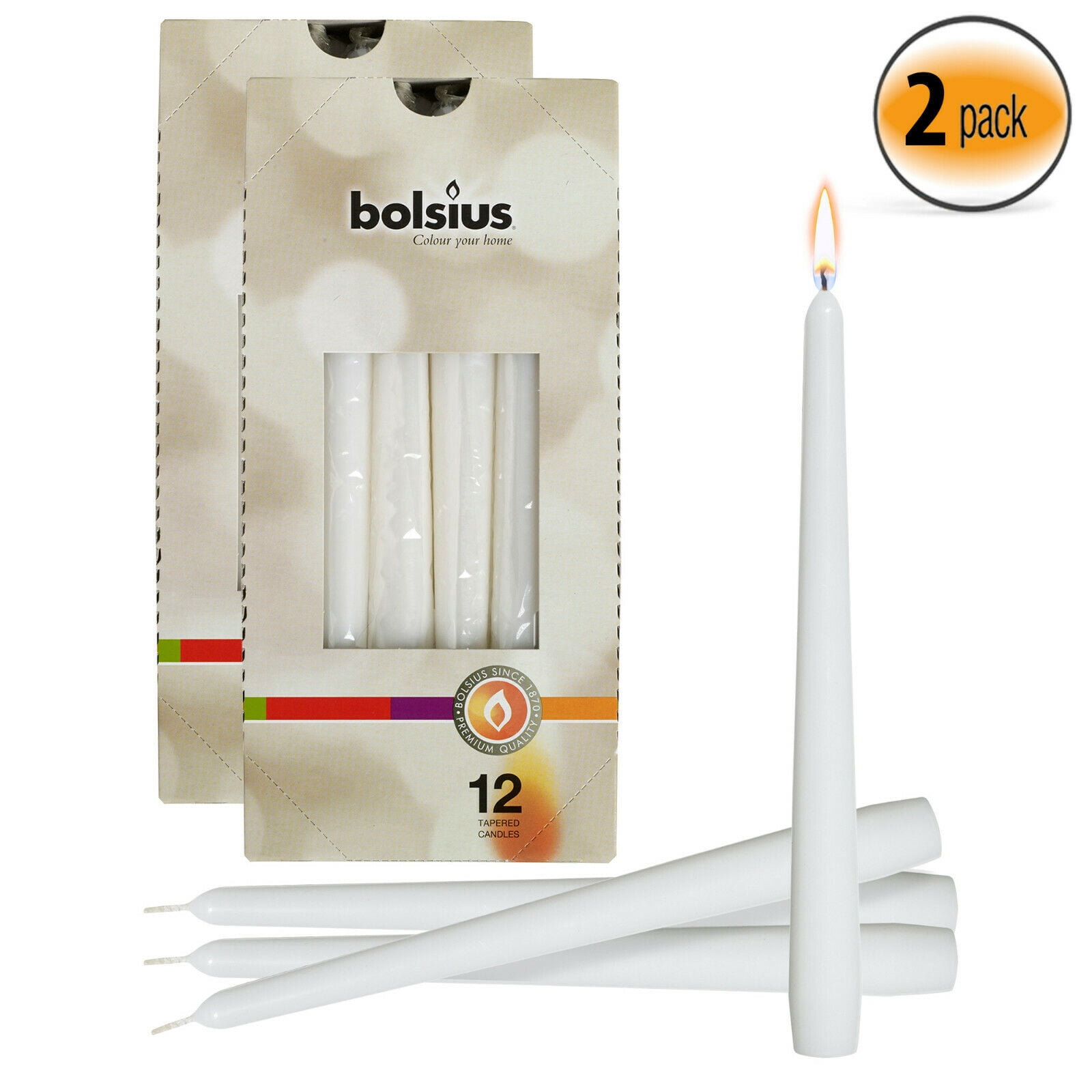 Bolsius White Taper 10 Inches Unscented Decor Candles 24 Pack, 7.5 ...