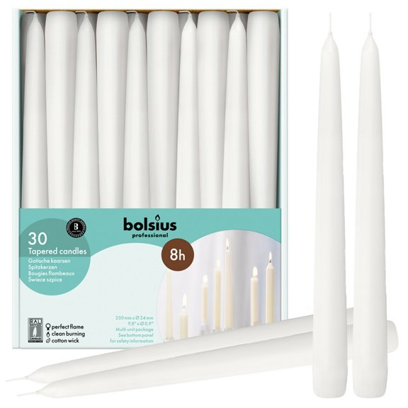 Bolsius White Unscented Taper Candles 10 Inch with 30 Pack-Wedding Christmas Candles