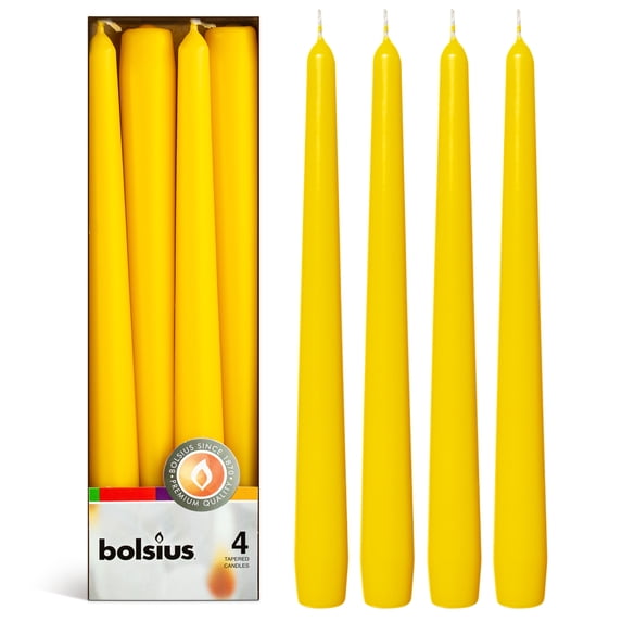 Bolsius Yellow Taper Candles, 10" European Quality Dripless Unscented Candles, 8 Hour Long Candle Sticks, 4-Pack
