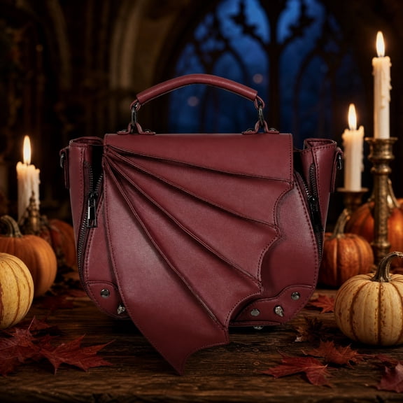 Bolso bandolera con alas de murciélago estilo punk de Halloween, de piel sintética color rojo vino, ideal para fiestas y uso diario. halloween decorations