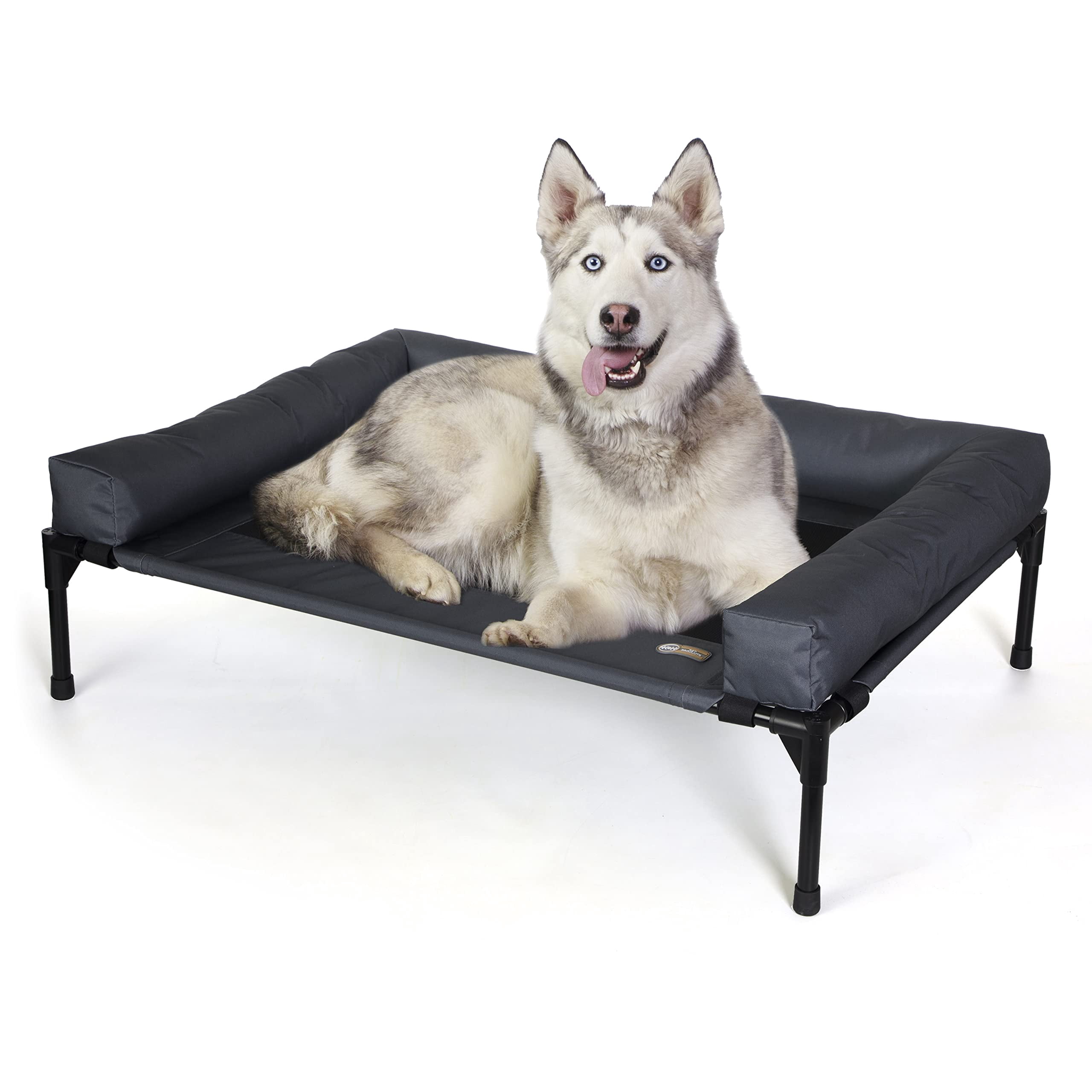 Bolster Dog  Indoor Outdoor Elevated Hammock Bed With Removable Washable Bolsters Mesh Cover Raised Metal Frame - Large 42 X 30in Charcoal
