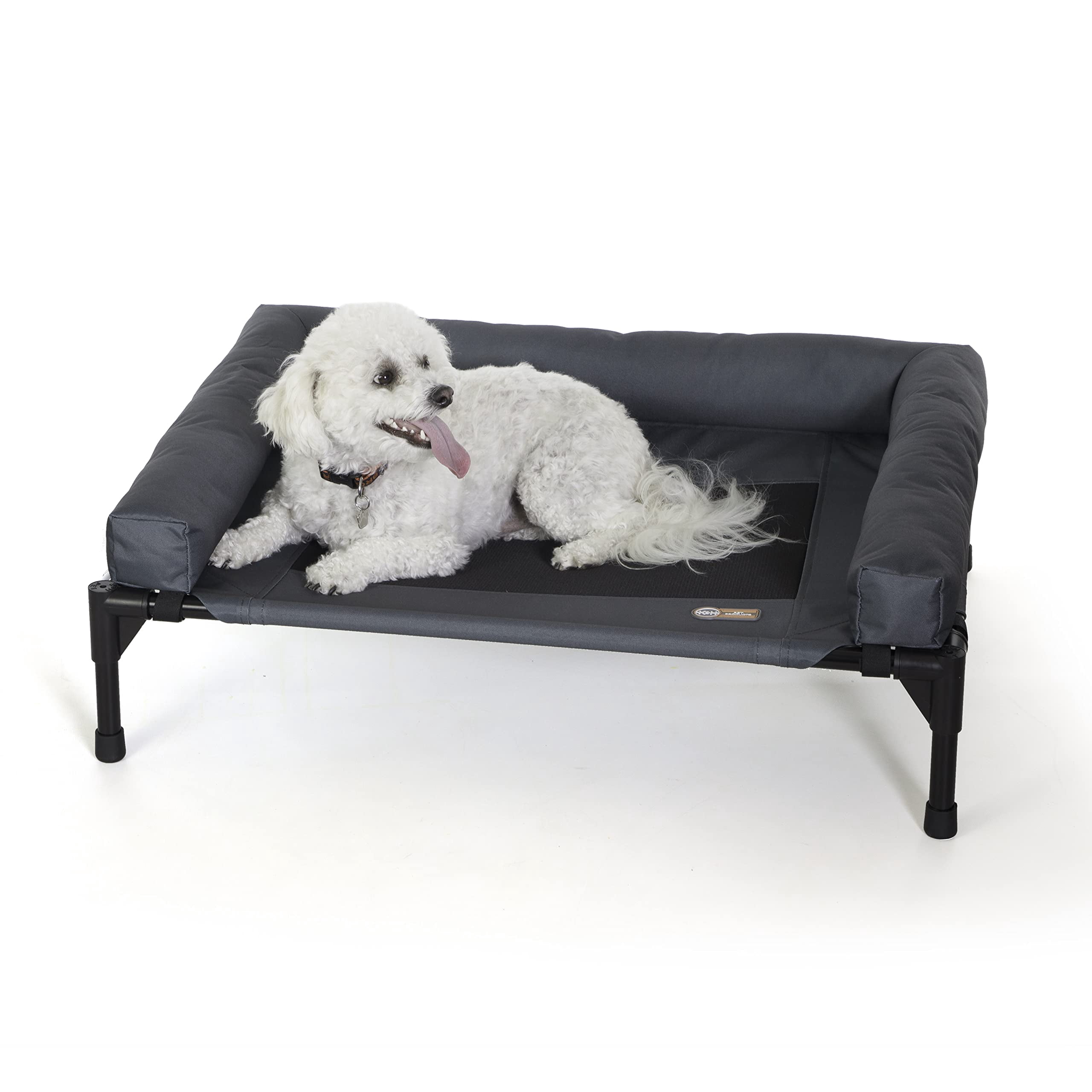 Bolster Dog  Indoor Outdoor Elevated Hammock Bed With Removable Washable Bolsters Mesh Cover Raised Metal Frame - Medium 32 X 25in Charcoal
