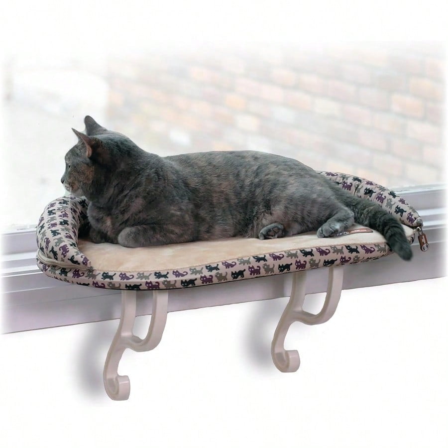 Bolster Kitty Sill Cat Window Perch Bed For Large Cats Orthopedic Window Hammock Holds 40 Lbs Washable Cover Indoor Windowsill Furniture Bed Seat - Tan/Kitty Unheated 14 X 24in