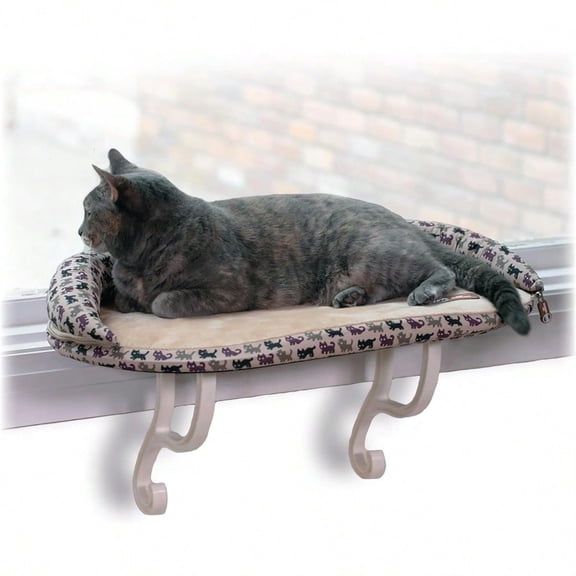 Bolster Kitty Sill Cat Window Perch Bed for Large Cats Orthopedic Window Hammock Holds 40 lbs Washable Cover Indoor Windowsill Furniture Bed Seat Tan Kitty Unheated 14 X 24in