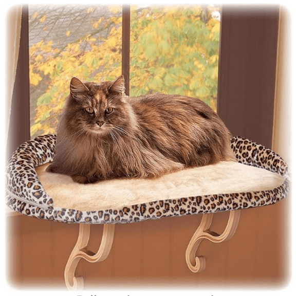 Bolster Kitty Sill Cat Window Perch Bed for Large Cats, Orthopedic Window Hammock Holds 40 lbs, Washable Cover, Indoor Windowsill Furniture Bed Seat - Tan/Leopard Unheated 14 X 24in