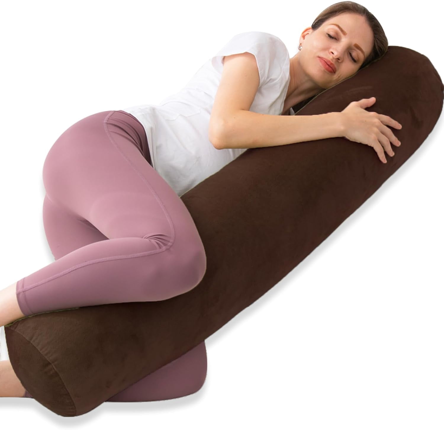 Bolster Pillow for Bed, Long Round Body Pillow for Adults with Removable Velvet Cover, Decorative Tube Roll Cylinder Pillow,