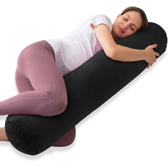 Bolster Pillow for Bed, Long Round Body Pillow for Adults with Removable Velvet Cover, Decorative Tube Roll Cylinder Pillow,
